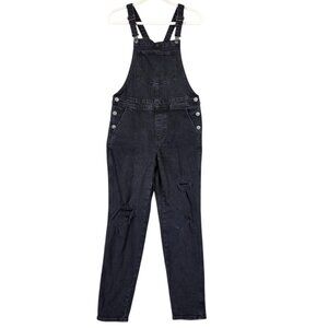 Old Navy Overalls Womens 4 Black Denim Distressed OG Overall Slim Leg Casual